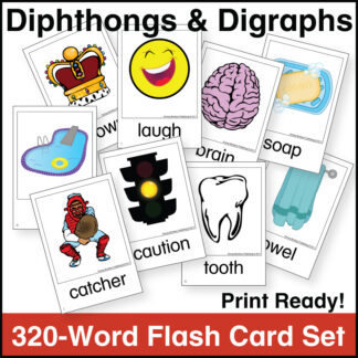 Diphthongs & Digraphs Flash Cards, Kinney Brothers Publishing